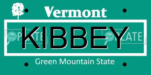 KIBBEY Vermont License Plate