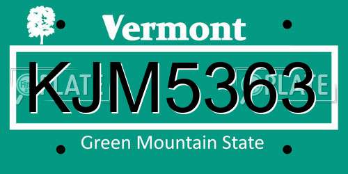 KJM5363 Vermont License Plate