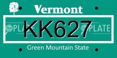 KK627 Vermont License Plate