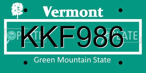 KKF986 Vermont License Plate