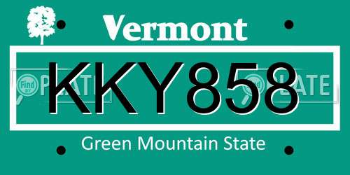 KKY858 Vermont License Plate