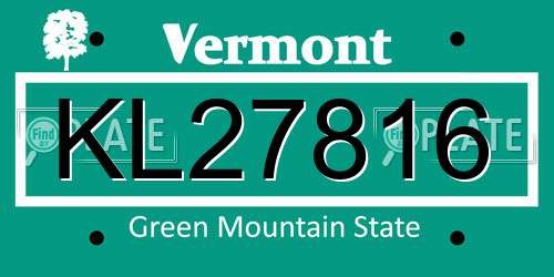 KL27816 Vermont License Plate