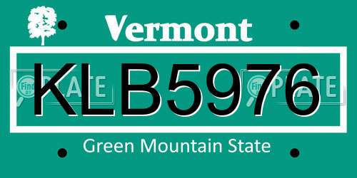 KLB5976 Vermont License Plate