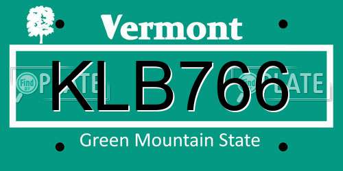 KLB766 Vermont License Plate