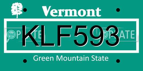 KLF593 Vermont License Plate