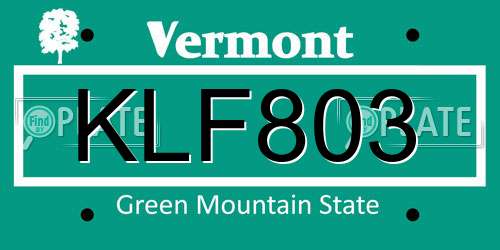 KLF803 Vermont License Plate