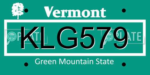 KLG579 Vermont License Plate