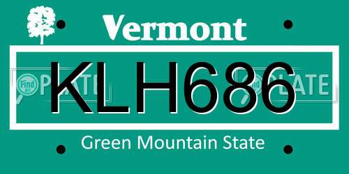 KLH686 Vermont License Plate