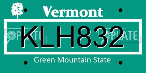 KLH832 Vermont License Plate