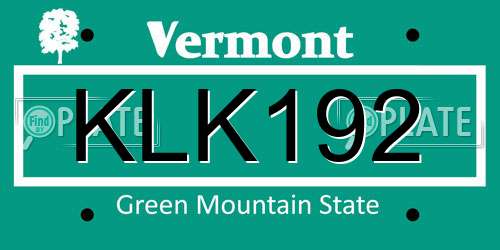 KLK192 Vermont License Plate
