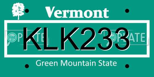 KLK233 Vermont License Plate