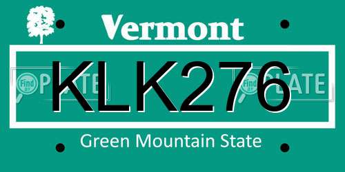 KLK276 Vermont License Plate