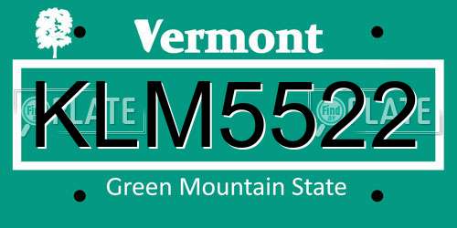KLM5522 Vermont License Plate