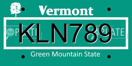 KLN789 Vermont License Plate
