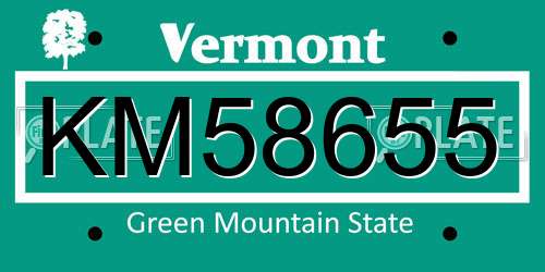 KM58655 Vermont License Plate