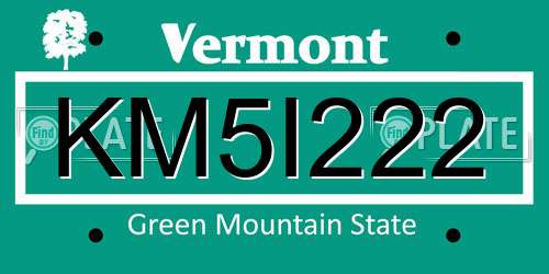 KM5I222 Vermont License Plate