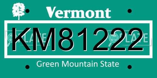 KM81222 Vermont License Plate