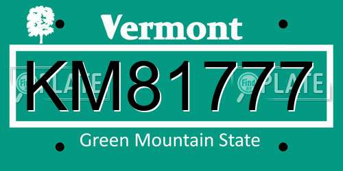 KM81777 Vermont License Plate