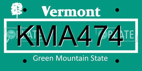 KMA474 Vermont License Plate