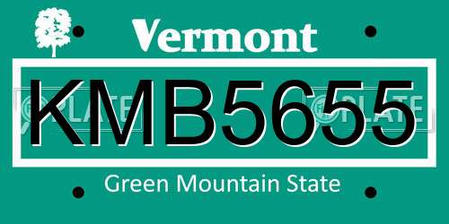 KMB5655 Vermont License Plate