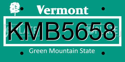 KMB5658 Vermont License Plate