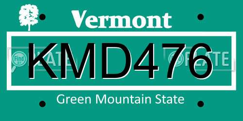 KMD476 Vermont License Plate