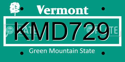 KMD729 Vermont License Plate