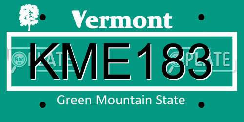 KME183 Vermont License Plate