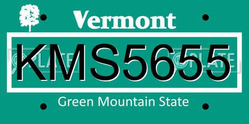 KMS5655 Vermont License Plate
