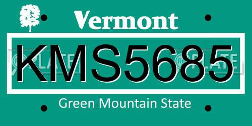 KMS5685 Vermont License Plate