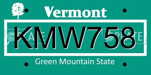 KMW758 Vermont License Plate