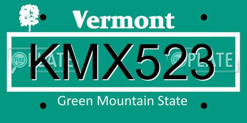 KMX523 Vermont License Plate