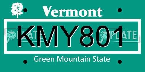 KMY801 Vermont License Plate