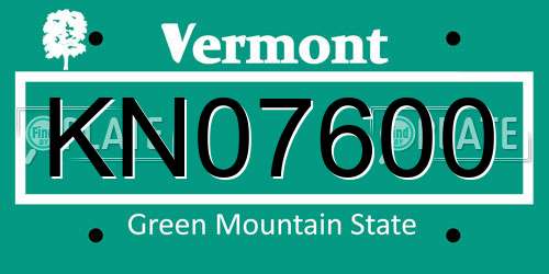 KN07600 Vermont License Plate