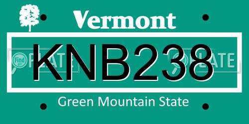 KNB238 Vermont License Plate