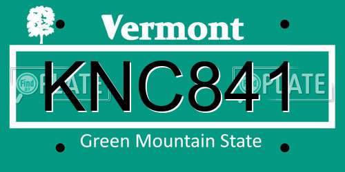 KNC841 Vermont License Plate