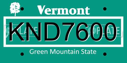 KND7600 Vermont License Plate