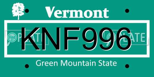 KNF996 Vermont License Plate