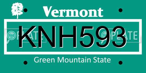 KNH593 Vermont License Plate