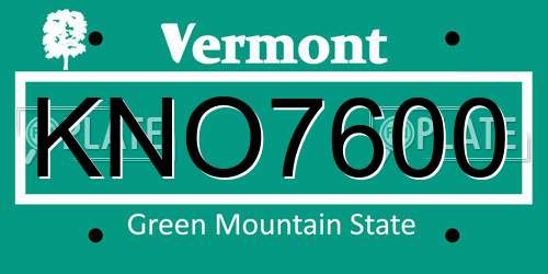 KNO7600 Vermont License Plate