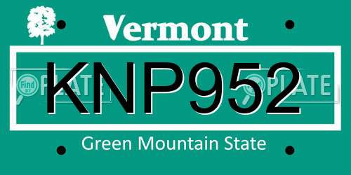 KNP952 Vermont License Plate