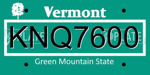 KNQ7600 Vermont License Plate