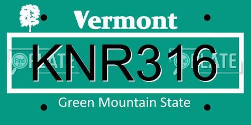 KNR316 Vermont License Plate