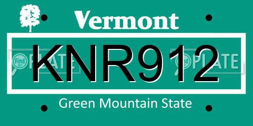 KNR912 Vermont License Plate