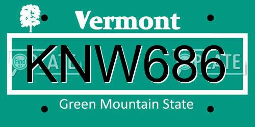 KNW686 Vermont License Plate