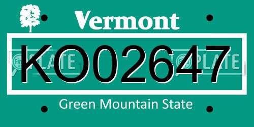KO02647 Vermont License Plate