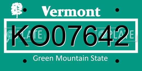 KO07642 Vermont License Plate