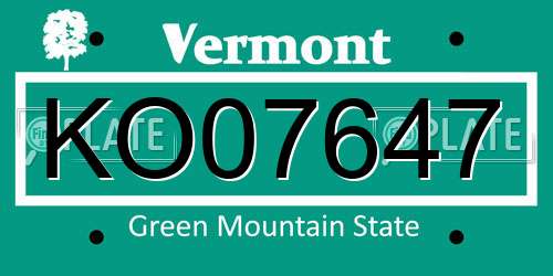 KO07647 Vermont License Plate
