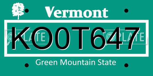 KO0T647 Vermont License Plate