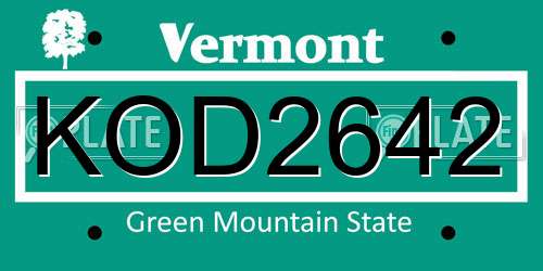 KOD2642 Vermont License Plate